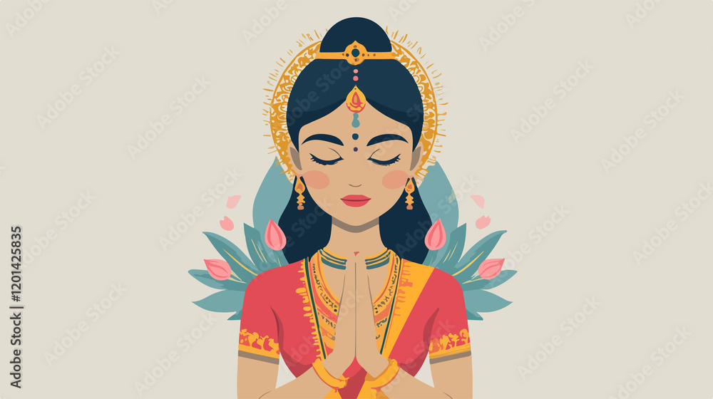 Traditional Hindu Woman Dress Flat Vector for Cultural Illustration Traditional Hindu Woman Dress Flat Vector for Cultural Illustration