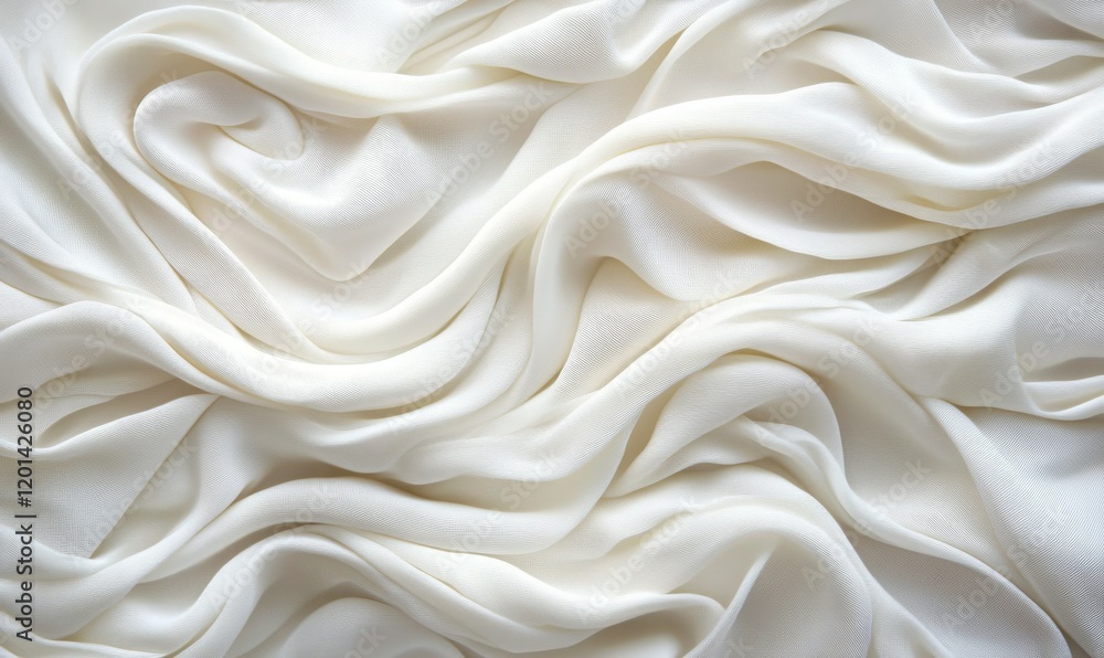 Abstract White Fabric Draped in Soft, Curving Waves Abstract White Fabric Draped in Soft, Curving Waves