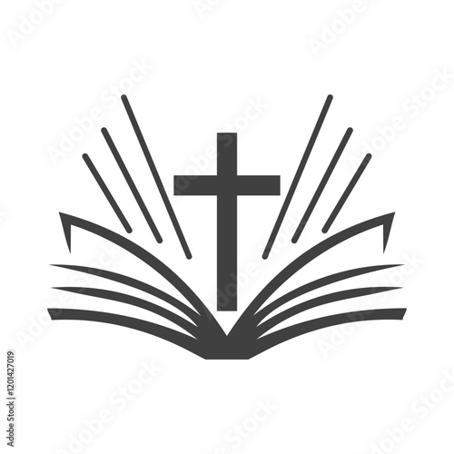 vector icon of an open bible with a cross on a white background