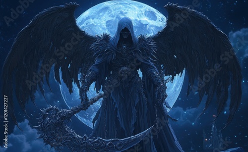 Nightfall's Grim Reaper: A Dark Angel's Embrace Under a Blue Moon photo