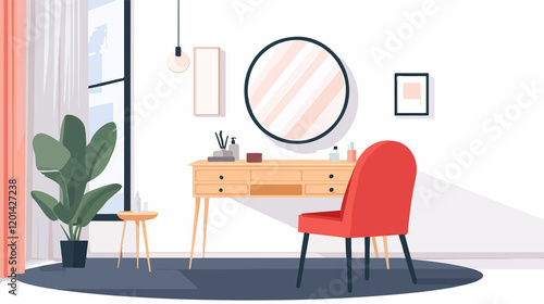 Flat Vector Headboard Vanity Table Furniture Isolated Design