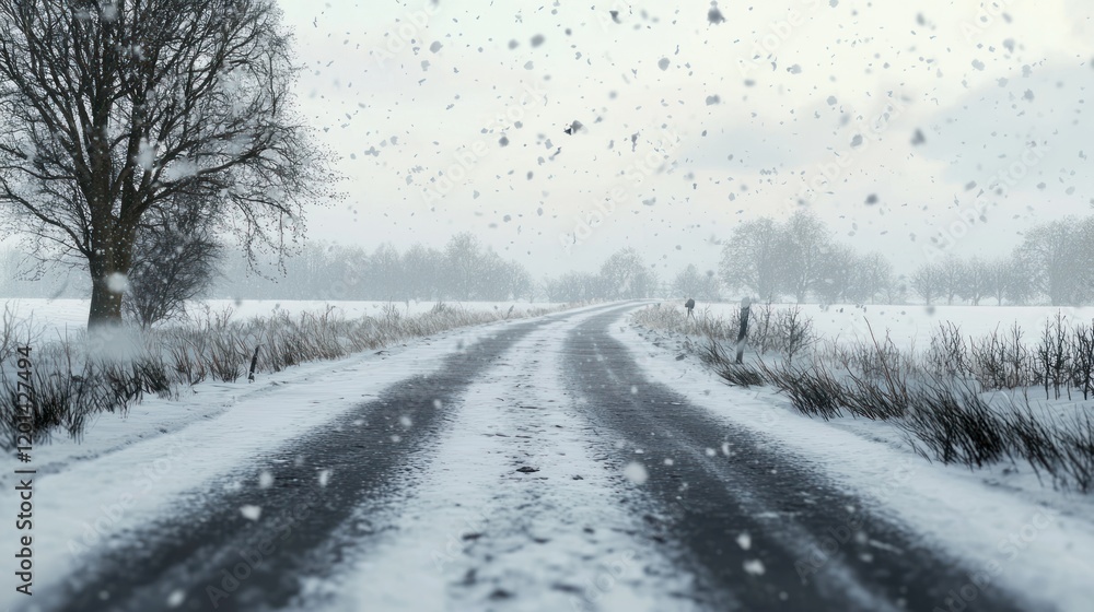 Fototapeta premium Winter Wonderland Road: A Snowy Countryside Drive