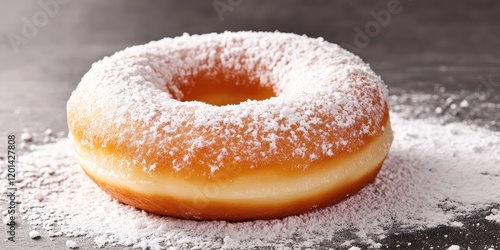 Indulge in a delicious doughnut generously dusted with confectioner s sugar, showcasing the perfect blend of flavors and sweetness that make this delicious doughnut a delightful treat. photo