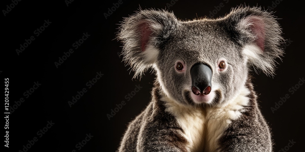 Fototapeta premium A koala gazes intently at the camera, embodying the essence of conservation and environmental protection, capturing a focused and hopeful moment that draws attention to wildlife preservation.