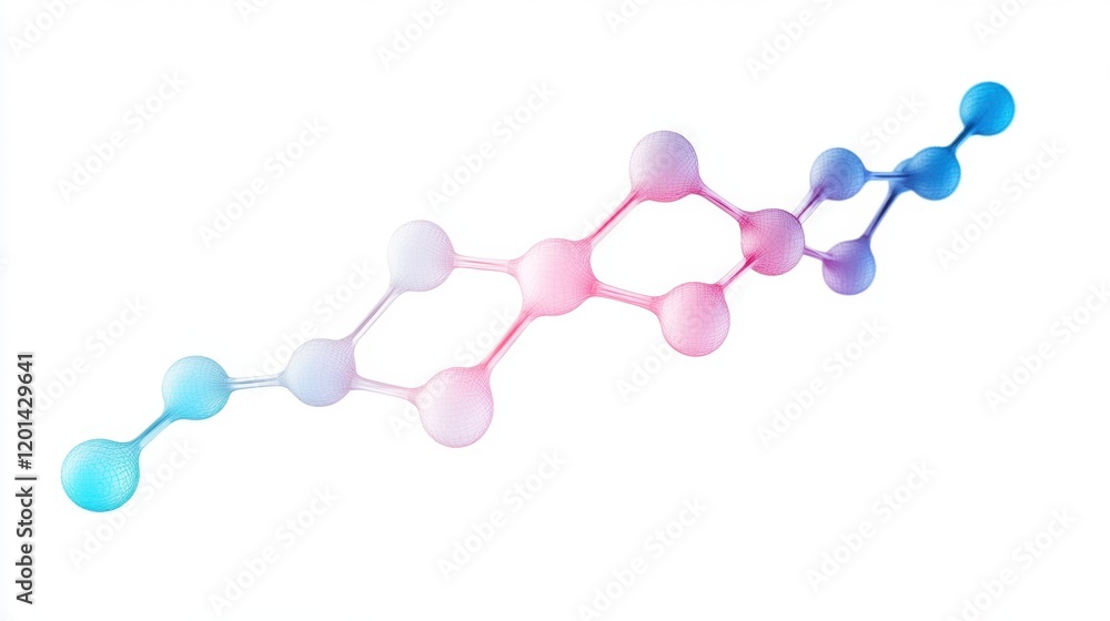 A colorful molecular structure featuring interconnected atoms, illustrating the concept of chemistry and molecular interactions.