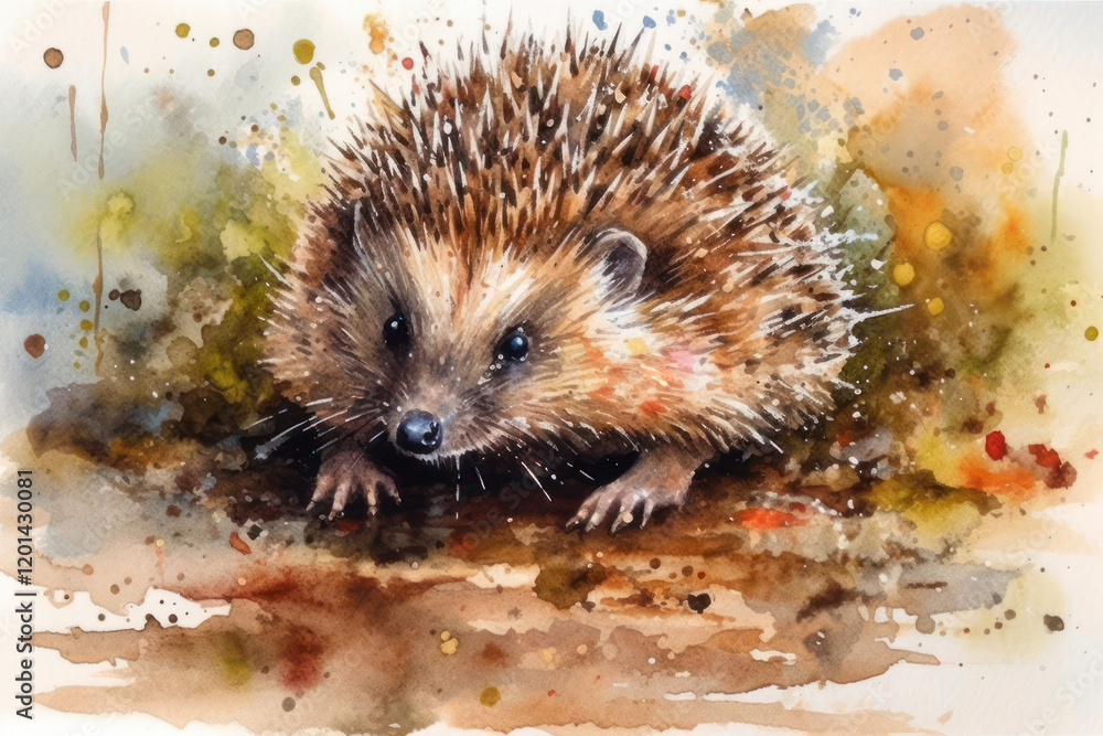 Fototapeta premium hedgehog, watercolor on a white background. ,.Generative AI