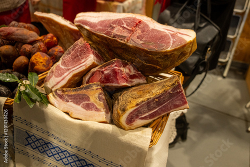 cured and smoked foreleg of a pig, traditional in the gastronomy of northern Portugal. Montalegre Feira do Fumeiro photo