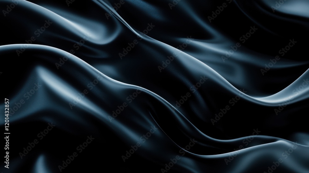 Dark blue silk fabric with elegant waves and folds. Dark blue silk fabric with elegant waves and folds.
