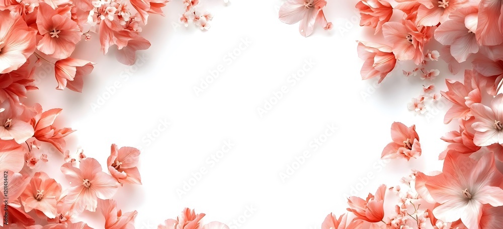 Delicate Coral Flowers Frame White Background Delicate Coral Flowers Frame White Background