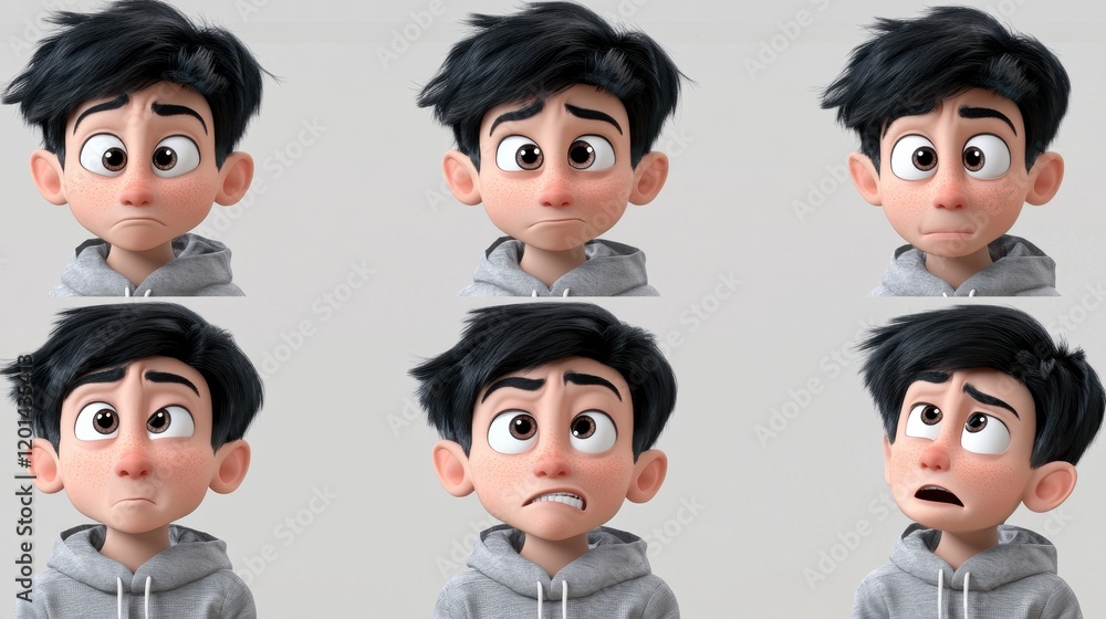 3D cartoon children faces of different colors with Happy and sad ,angry,cry,laugh,happy,smile,Emoticons with different moods,copy space,Vector illustration. 3D cartoon children faces of different colors with Happy and sad ,angry,cry,laugh,happy,smile,Emoticons with different moods,copy space,Vector illustration.