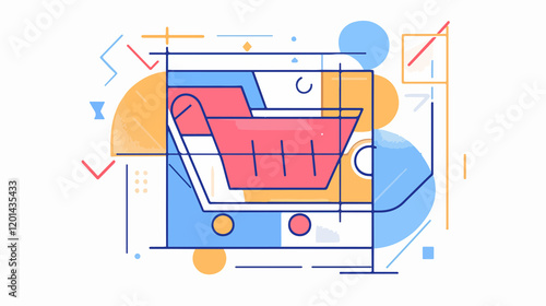 Professional Shopping Cart Flat Vector Illustration for E-commerce Websites and Online Stores