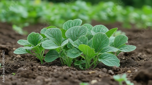 Lush green seedlings growing in rich soil, symbolizing growth and renewal in a vibrant garden