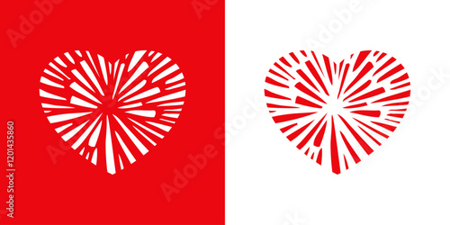 Logo con silueta de corazón roto por explosión para tarjetas y felicitaciones de San Valentín