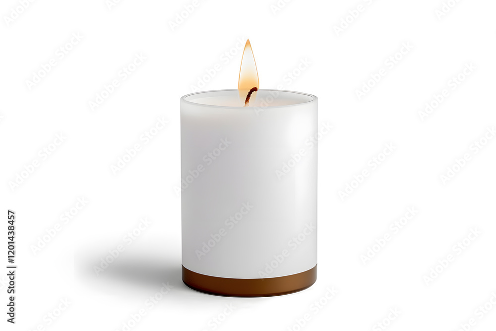 Burning candle in glass holder mockup isolated on white background Burning candle in glass holder mockup isolated on white background