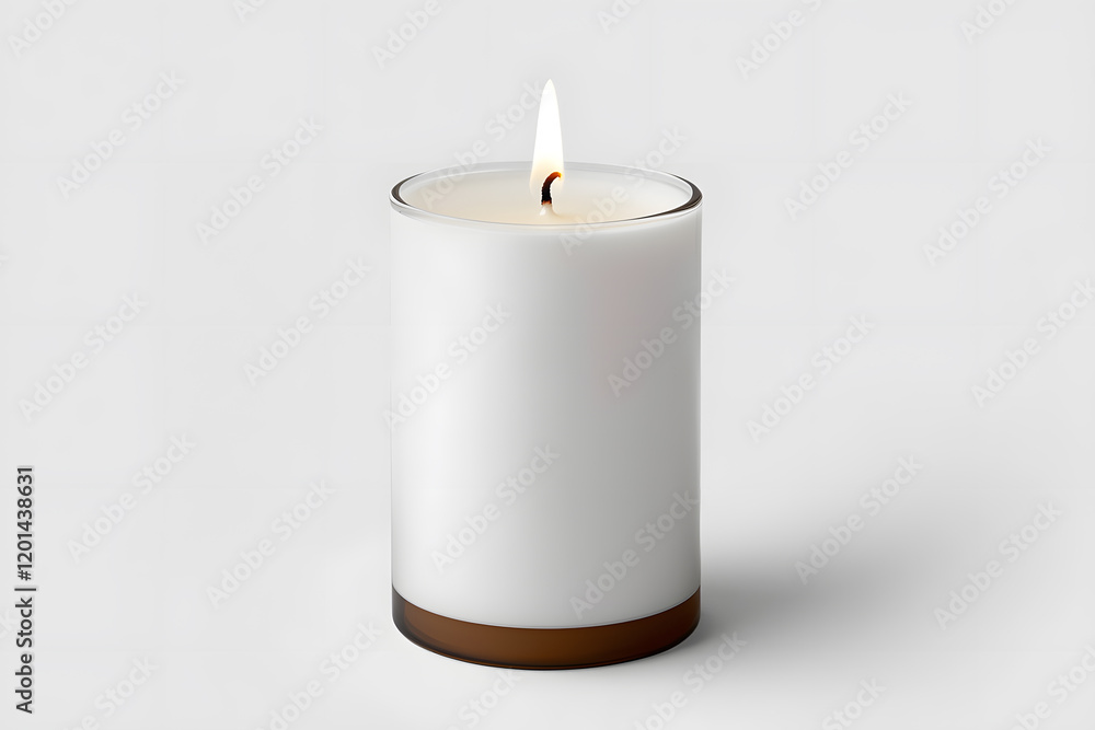 Burning candle in glass holder mockup isolated on white background Burning candle in glass holder mockup isolated on white background