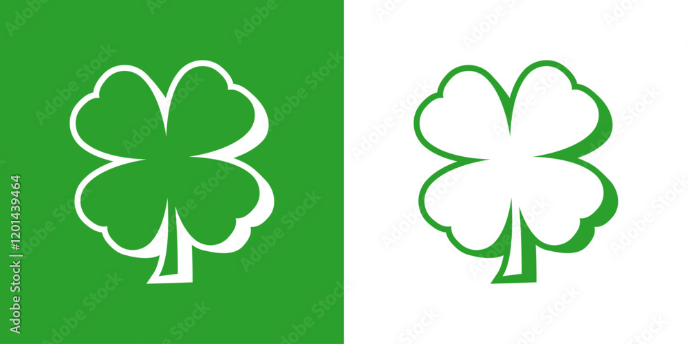 Logo con silueta de trébol de cuatro hojas en perspectiva tridimensional en espacio negativo para tarjetas y felicitaciones de San Patricio Logo con silueta de trébol de cuatro hojas en perspectiva tridimensional en espacio negativo para tarjetas y felicitaciones de San Patricio