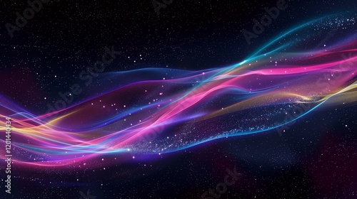 A serene display of the night sky with stars twinkling in vibrant patterns, complemented by a faint auroral ribbon, highlighted against white.