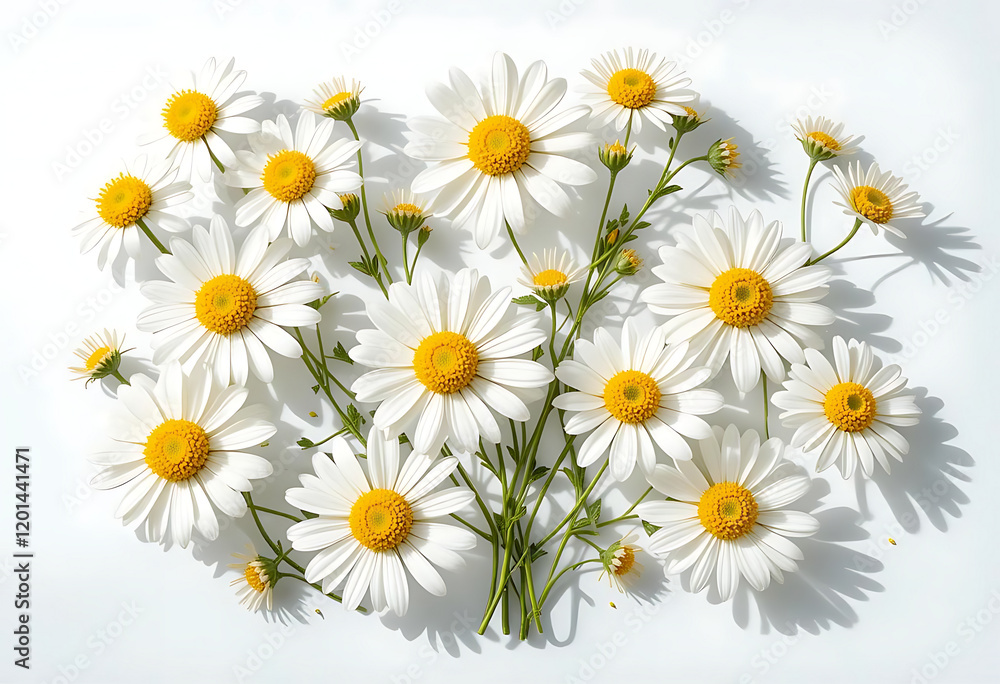 Fototapeta premium Delicate Daisies Arrangement on a White Background