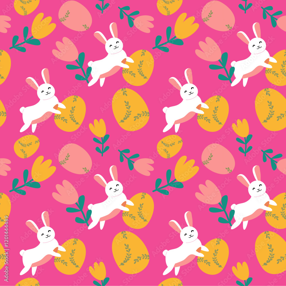 Happy easter patterns with bunnies, eggs, and flowers for festive designs. Happy easter patterns with bunnies, eggs, and flowers for festive designs.