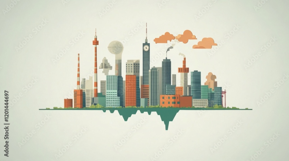 Obraz premium Vibrant and Creative Cityscape Illustration Featuring Modern Buildings, Landmarks, and Distinctive Urban Elements for Contemporary Design Projects