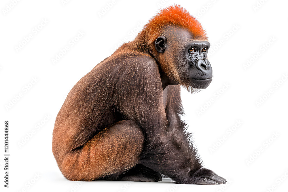 Portrait of gorilla monkey with bright vibrant mohawk, side view isolated on white background
Portrait of gorilla monkey with bright vibrant mohawk, side view isolated on white background
