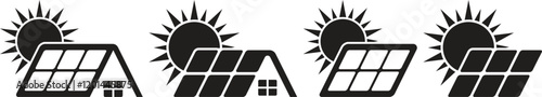 Solar panel vector icon collection for roof. Alternative, eco-friendly, renewable and sustainable energy symbol. Vector illustration