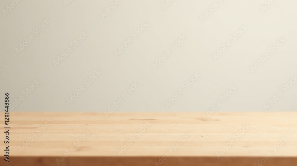 Empty Light Wooden Table Against a Neutral Background, Ideal for Product Placement or Mockups. Empty Light Wooden Table Against a Neutral Background, Ideal for Product Placement or Mockups.