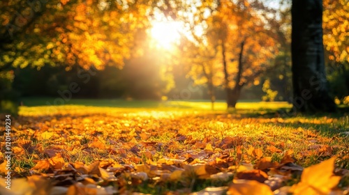 Wallpaper Mural Beautiful autumn landscape with colorful leaves and sunlight filtering through trees in a serene park Torontodigital.ca