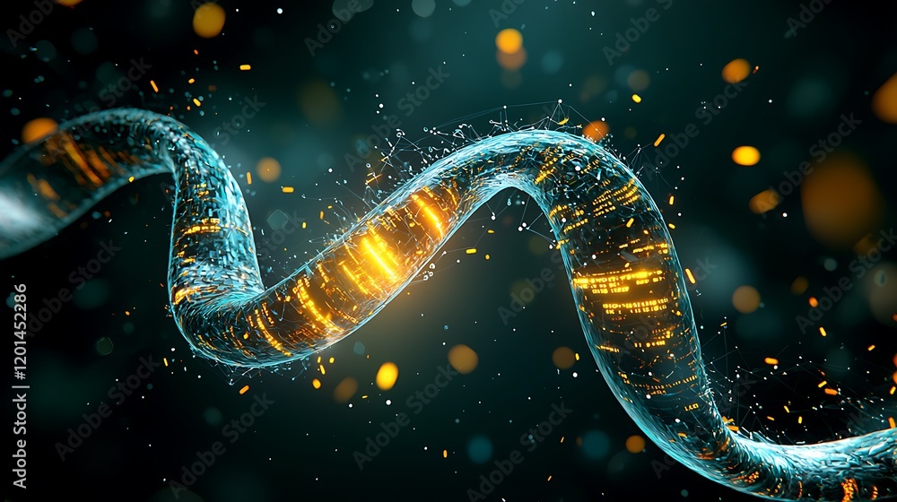 Glowing DNA helix; science, technology, abstract background; genetic research concept Glowing DNA helix; science, technology, abstract background; genetic research concept