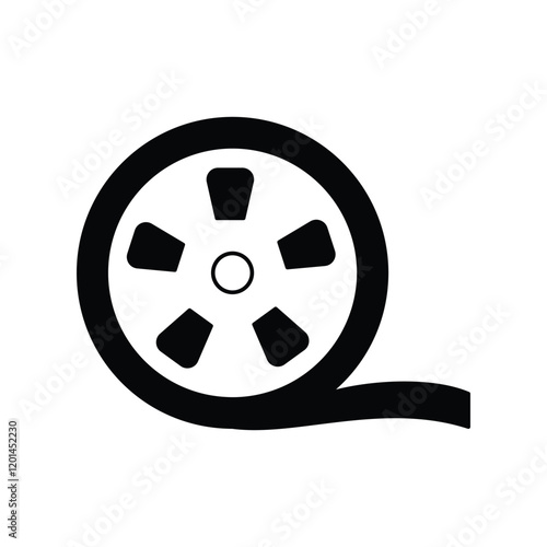 movie reel glyph outline icon with white background vector stock illustration