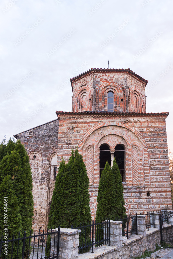 Fototapeta premium Historic Saint Sophia Church in Ohrid showcases Byzantine architecture and significant Christian heritage.