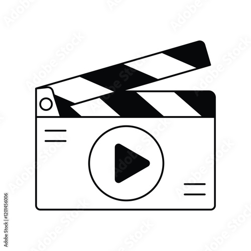 clapperboard glyph outline icon with white background vector stock illustration