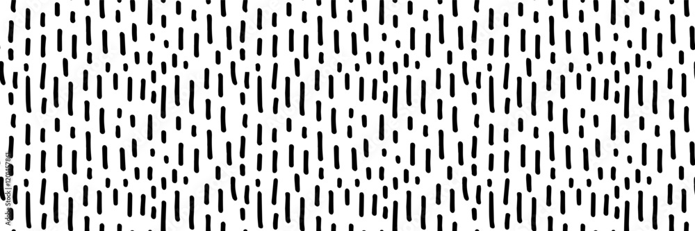 Thin vertical dashes vector seamless pattern. Black linear ornament. Memphis style background with small pen stripes. Retro black and white texture. Hand drawn regular doodle simple lines. Thin vertical dashes vector seamless pattern. Black linear ornament. Memphis style background with small pen stripes. Retro black and white texture. Hand drawn regular doodle simple lines.