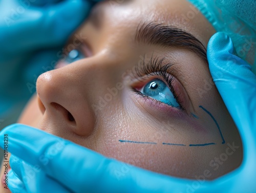 Plastic surgeon performing eyelid surgery,blepharoplasty, precision and artistry
