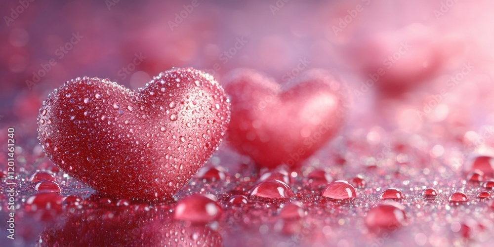 Glittering Red Hearts on a Sparkling Background Glittering Red Hearts on a Sparkling Background