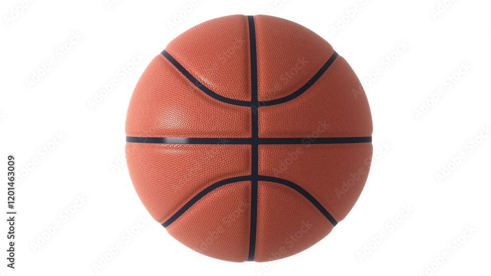 Basketball rotating isolated on white background. Standard orange basket ball. Copy space banner with a place for text on the right. Perfect for sports advertising	