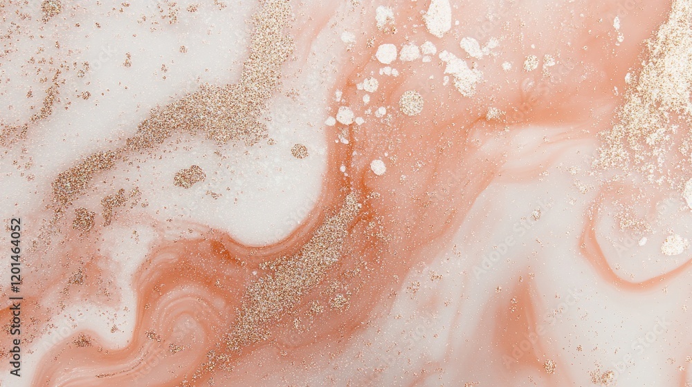 Fototapeta premium Abstract peach and white marble texture with gold glitter.