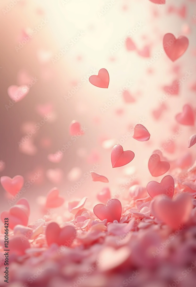 Background for banners and ads. Falling flowers, hearts and rose petals, blurred background. Background for banners and ads. Falling flowers, hearts and rose petals, blurred background.