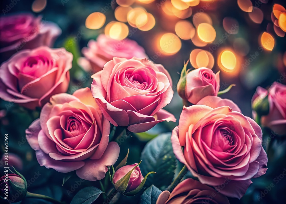 Romantic Pink Roses Shallow Depth of Field Low Light Vintage Photo Romantic Pink Roses Shallow Depth of Field Low Light Vintage Photo