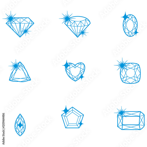 A versatile line art geometric gemstone icon set that reflects luxury and sophistication