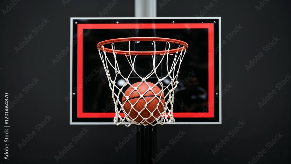 Basketball hoop and net on the court with a clear blue sky Basketball hoop and net on the court with a clear blue sky