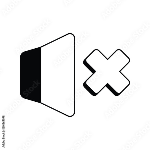 mute glyph outline icon with white background vector stock illustration
