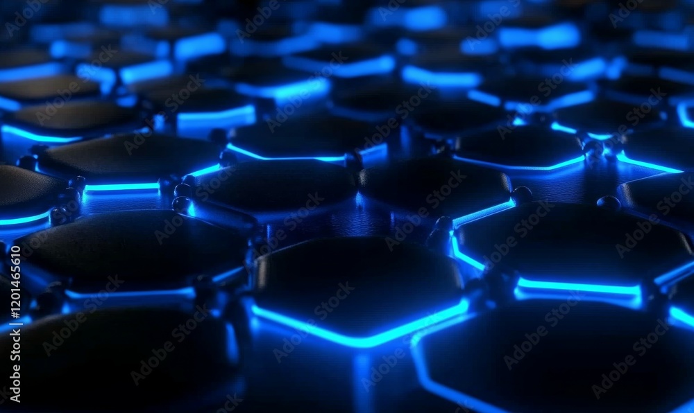 Abstract blue hexagonal network with glowing lines and nodes Abstract blue hexagonal network with glowing lines and nodes