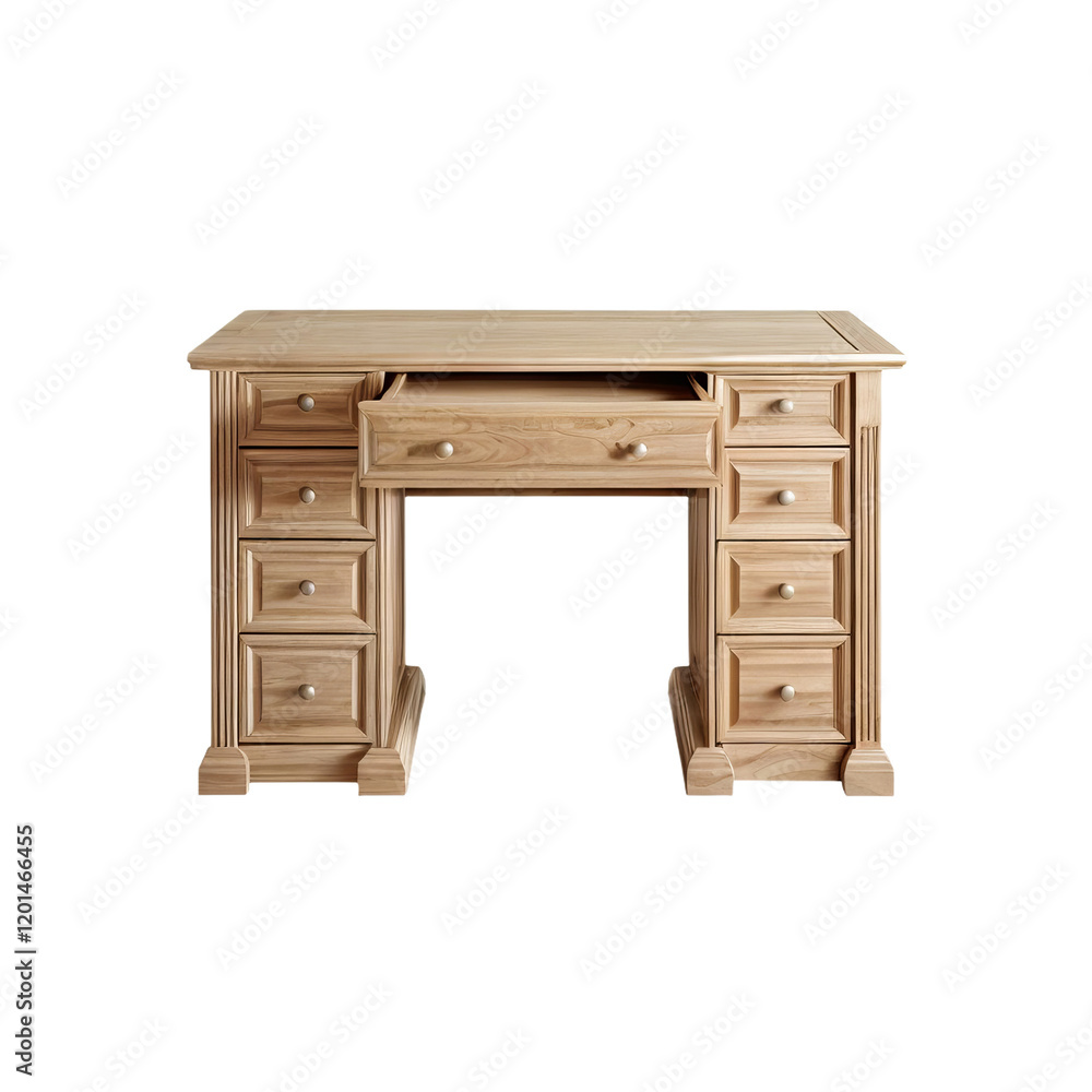 Elegant Wooden Desk: A classic wooden desk with multiple drawers, a keyboard tray, and a timeless design. Crafted with fine attention to detail, it offers both functionality and style. Elegant Wooden Desk: A classic wooden desk with multiple drawers, a keyboard tray, and a timeless design. Crafted with fine attention to detail, it offers both functionality and style.