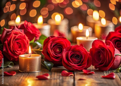 Romantic Valentine's Day: Red Roses and Candles - Candid Photo