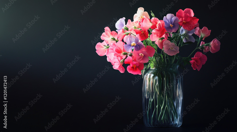 Obraz premium black background, sweet pea, spring, colorful, flowers, beautiful