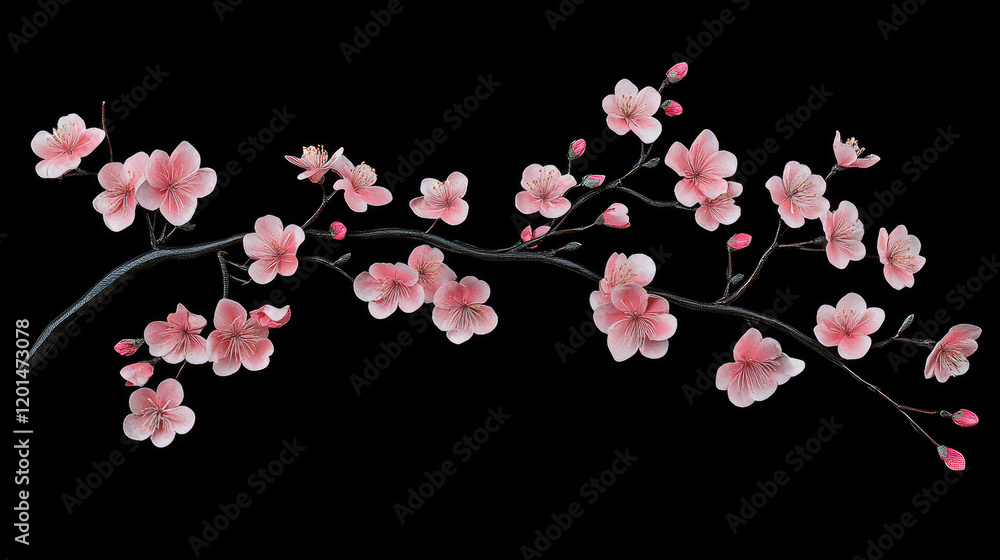 Fototapeta premium Cherry blossom, Japan, spring, black background, double-flowered, pink, frilled