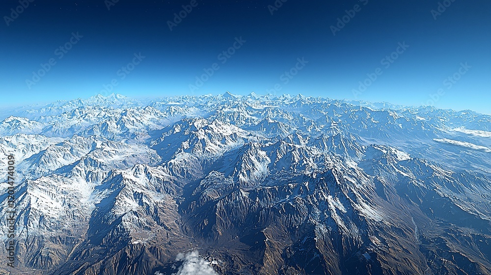 Fototapeta premium Panoramic view of snow-capped Himalayan mountain range.