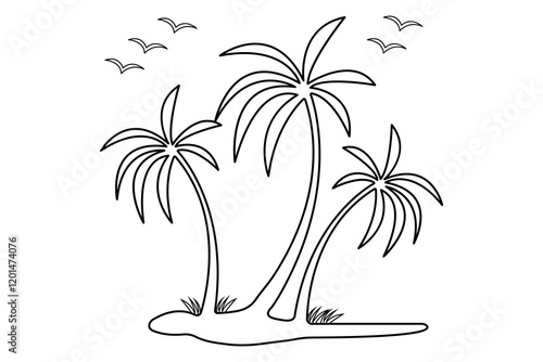 Palm tree continuous one line art drawing with editable stroke vector Icon.