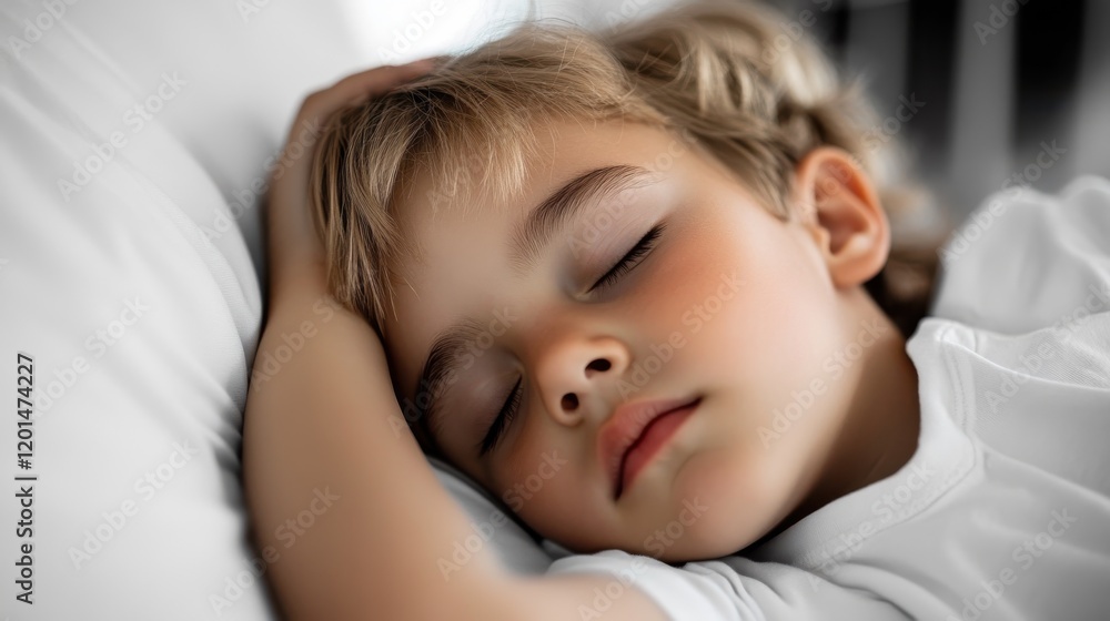 Sweet dreams drift through a peaceful childhood slumber in soft light
